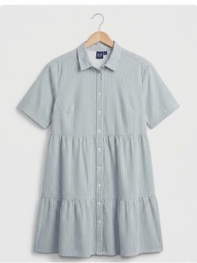 GAP Olive Stripe Button-Front Shirt Dress Size L